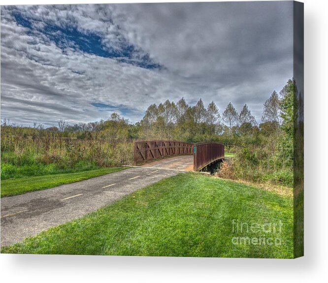 Nature Acrylic Print featuring the photograph Walnut Woods Bridge - 1 by Jeremy Lankford
