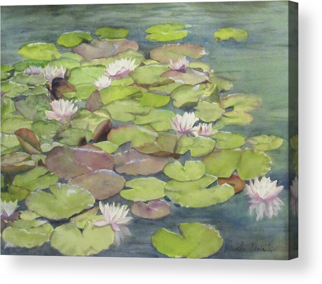Waterlilies Acrylic Print featuring the painting Waterlilies in the Pond by Martha Lancaster