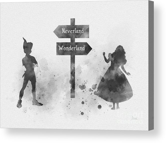 Alice Acrylic Print featuring the mixed media Wonderland or Neverland black and white by My Inspiration