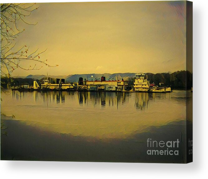Mississippi River Acrylic Print featuring the painting Work Barge by Marilyn Smith