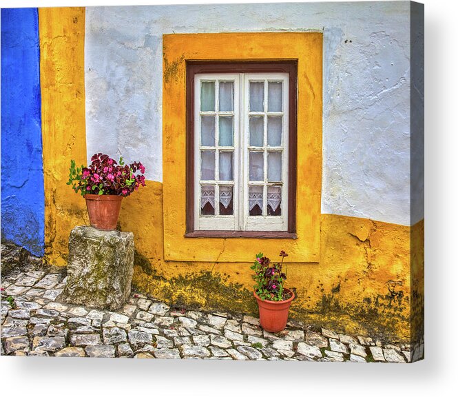 Window Acrylic Print featuring the photograph Yellow Window of Obidos by David Letts