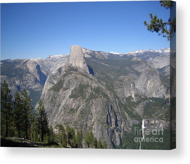 Yosemite Acrylic Print featuring the photograph Yosemite National Park Half Dome and Twin Waterfalls View from Glacier Point by John Shiron