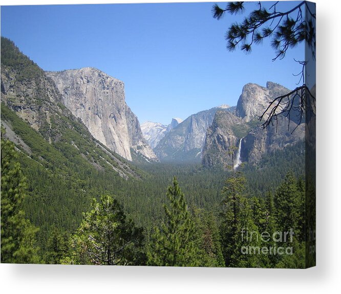 Yosemite Acrylic Print featuring the photograph Yosemite National Park Yosemite Valley Bridal Veil Falls View with Half Dome and El Capitan by John Shiron
