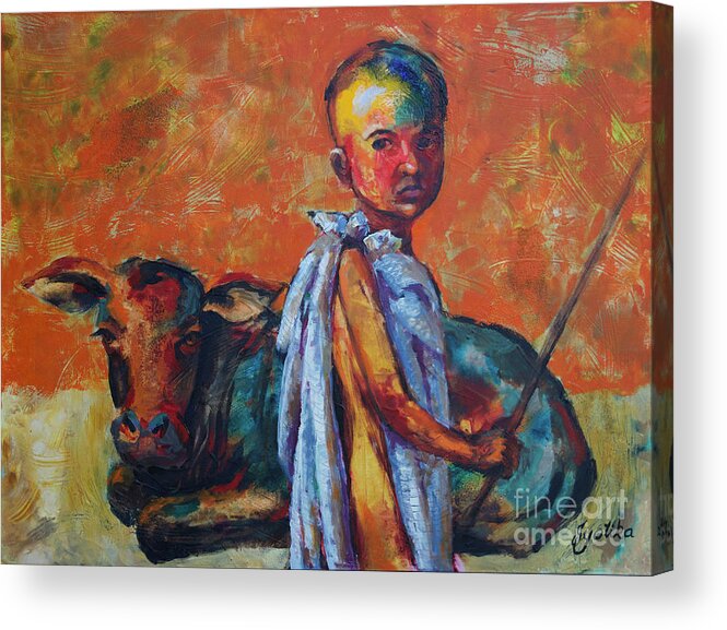  Acrylic Print featuring the painting Young Masai Shepherd by Jyotika Shroff