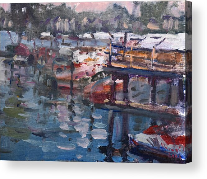 Dock Acrylic Print featuring the painting At the Dock #1 by Ylli Haruni