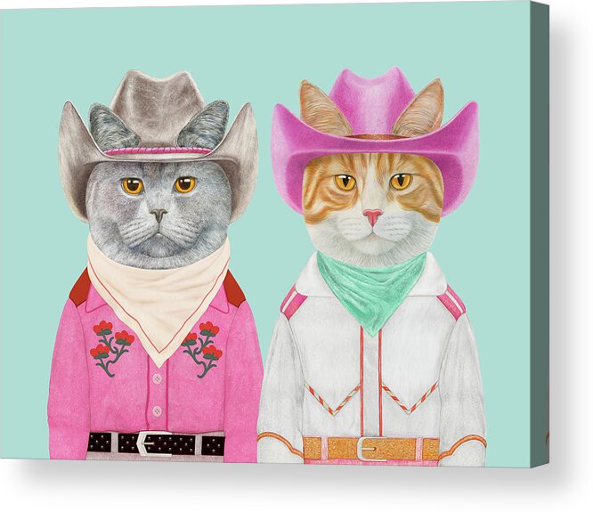 Cowboy Acrylic Print featuring the painting Cowboy Cats #1 by Animal Crew