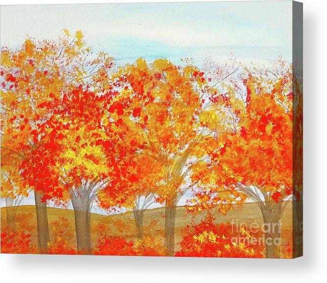 Fall Acrylic Print featuring the mixed media Fall Trees #1 by Lisa Neuman