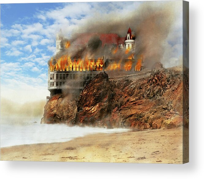 Cliff House Fire Acrylic Print featuring the photograph Fire - Cliffside fire 1907 - No People by Mike Savad