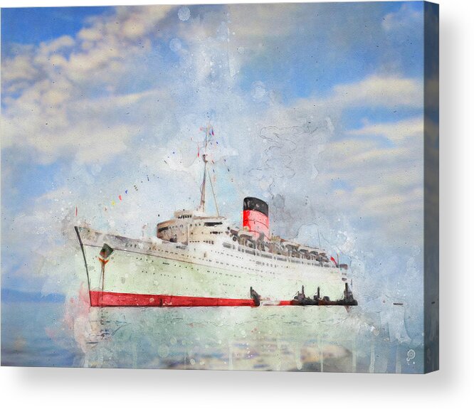 Steamer Acrylic Print featuring the digital art R.M.S. Caronia by Geir Rosset