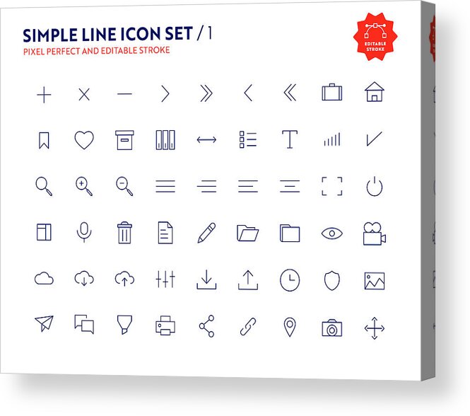 Internet Acrylic Print featuring the drawing Simple Line Icon Set Pixel Perfect and Editable Stroke #1 by Esra Sen Kula