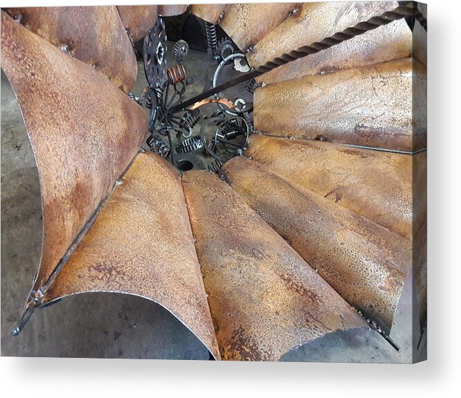 Steel Acrylic Print featuring the sculpture Steampunk Clock Umbrella #1 by Wendy Ray