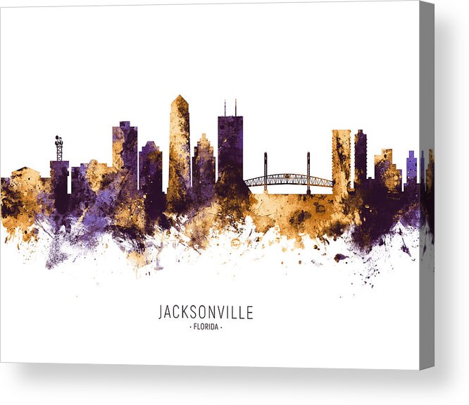 Jacksonville Acrylic Print featuring the digital art Jacksonville Florida Skyline #12 by Michael Tompsett