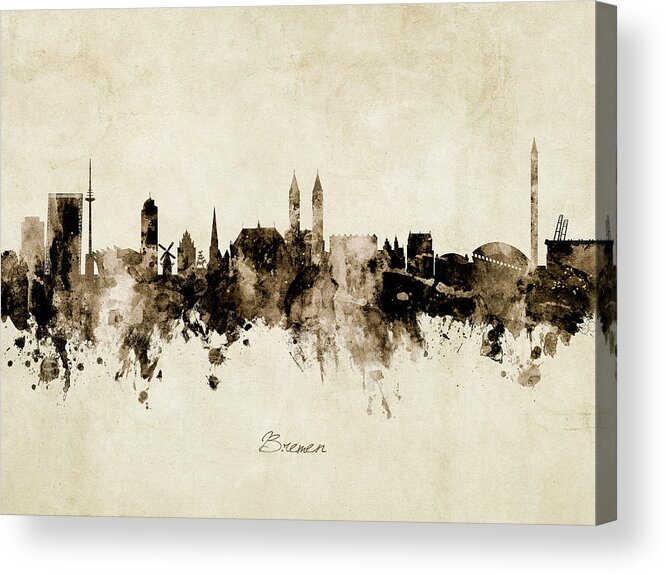 Bremen Acrylic Print featuring the digital art Bremen Germany Skyline #13 by Michael Tompsett