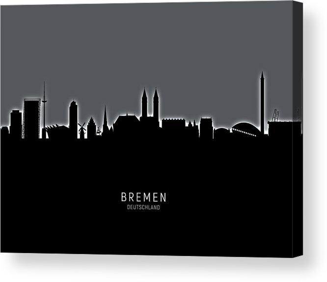 Bremen Acrylic Print featuring the digital art Bremen Germany Skyline #14 by Michael Tompsett
