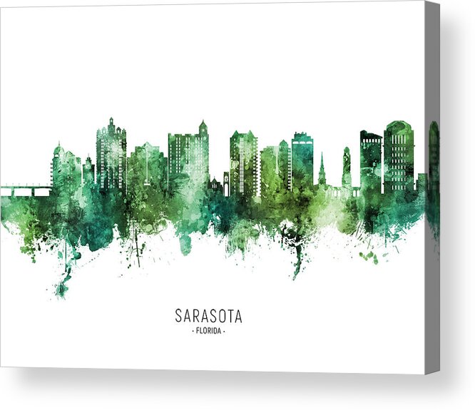 Sarasota Acrylic Print featuring the digital art Sarasota Florida Skyline #14 by Michael Tompsett