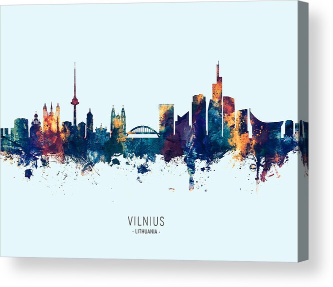 Vilnius Acrylic Print featuring the digital art Vilnius Lithuania Skyline #15 by Michael Tompsett