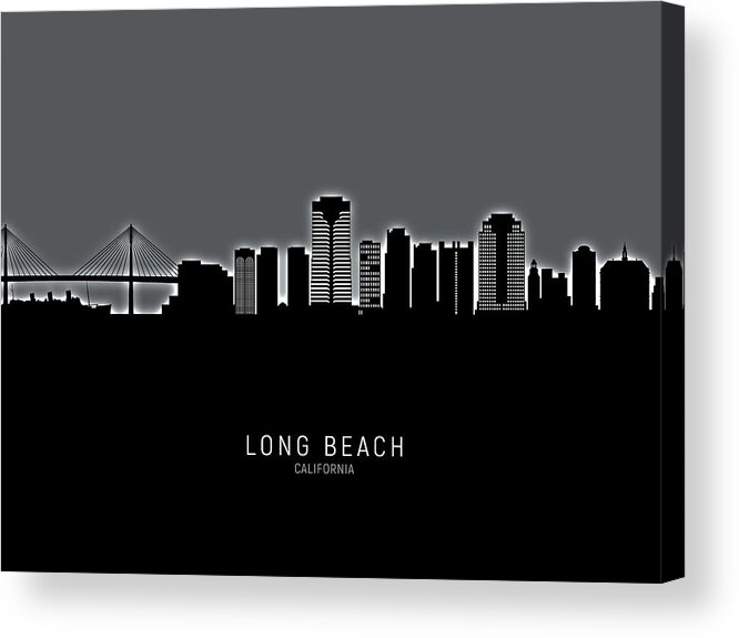 Long Beach Acrylic Print featuring the digital art Long Beach California Skyline #16 by Michael Tompsett