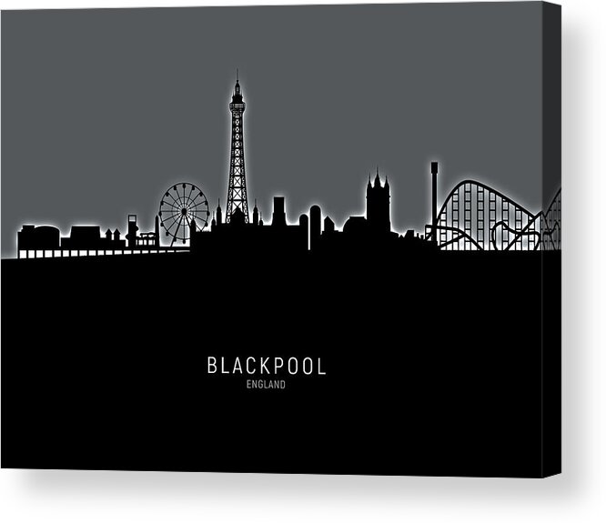 Blackpool Acrylic Print featuring the digital art Blackpool England Skyline #17 by Michael Tompsett
