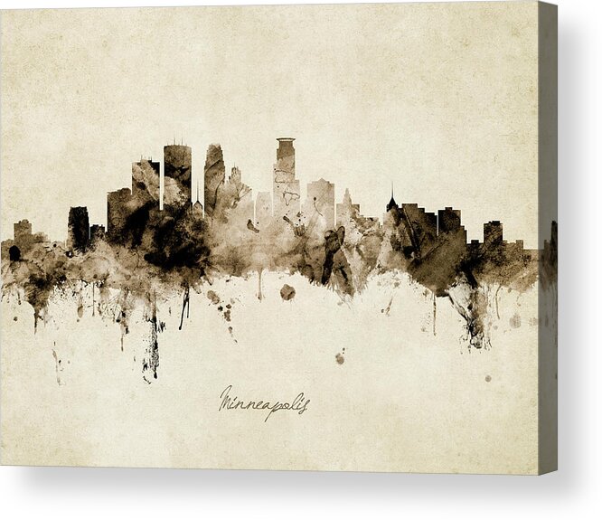 Minneapolis Acrylic Print featuring the digital art Minneapolis Minnesota Skyline #17 by Michael Tompsett