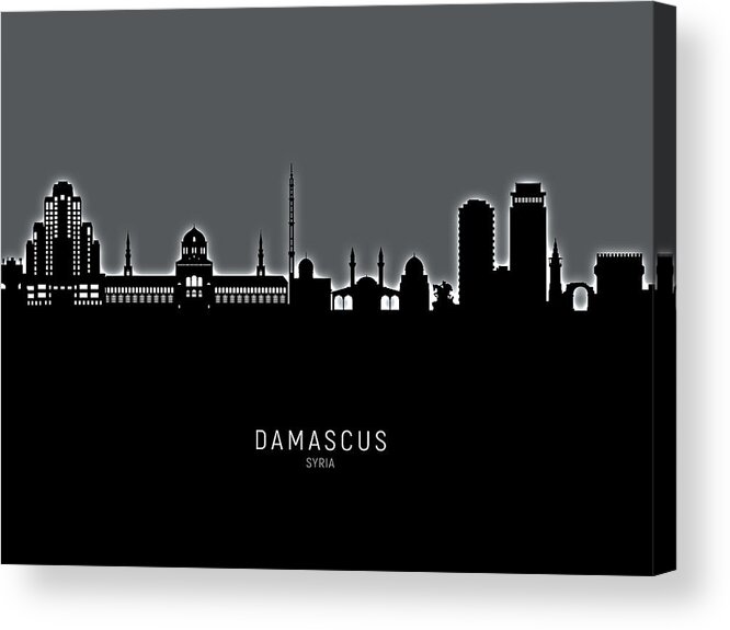 Damascus Acrylic Print featuring the digital art Damascus Syria Skyline #19 by Michael Tompsett