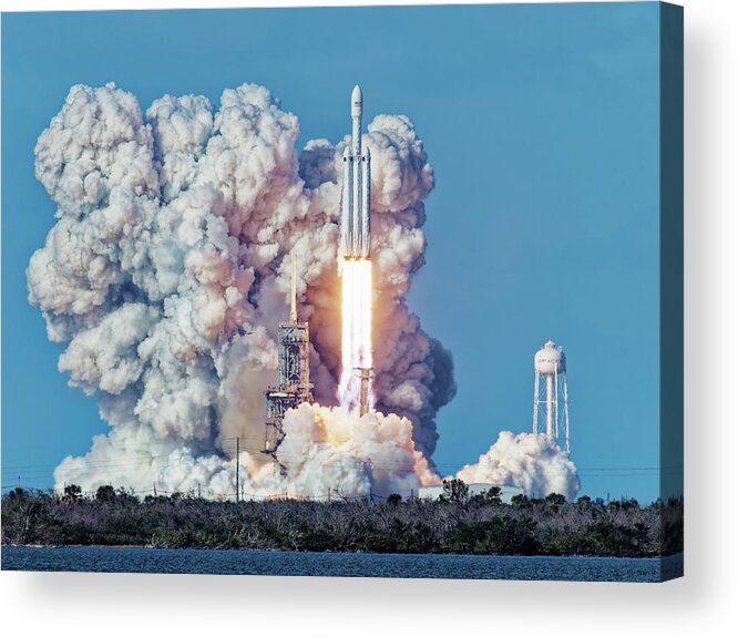 Spacex Acrylic Print featuring the photograph Falcon Heavy Test Flight #2 by Ron Dubin
