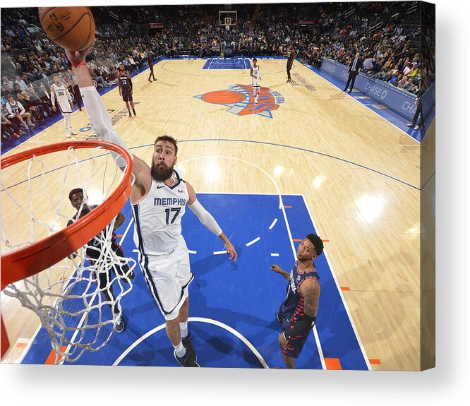 Jonas Valanciunas Acrylic Print featuring the photograph Memphis Grizzlies v New York Knicks by Jesse D. Garrabrant