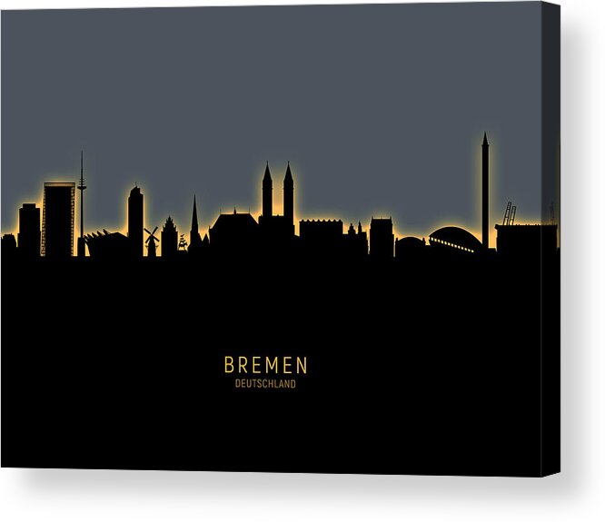 Bremen Acrylic Print featuring the digital art Bremen Germany Skyline #21 by Michael Tompsett