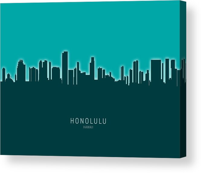 Honolulu Acrylic Print featuring the digital art Honolulu Hawaii Skyline #21 by Michael Tompsett