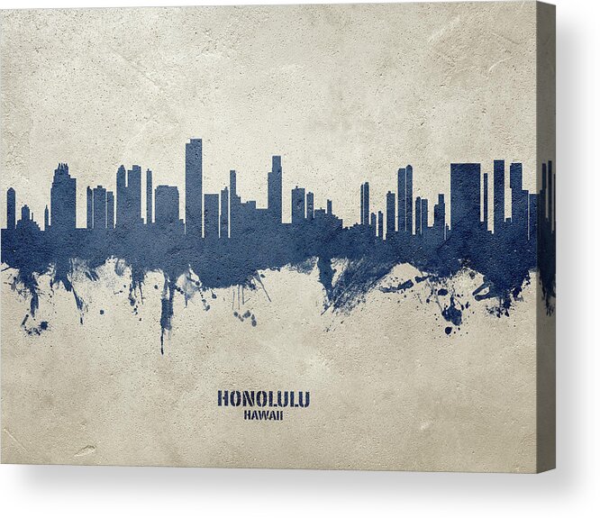 Honolulu Acrylic Print featuring the digital art Honolulu Hawaii Skyline #22 by Michael Tompsett