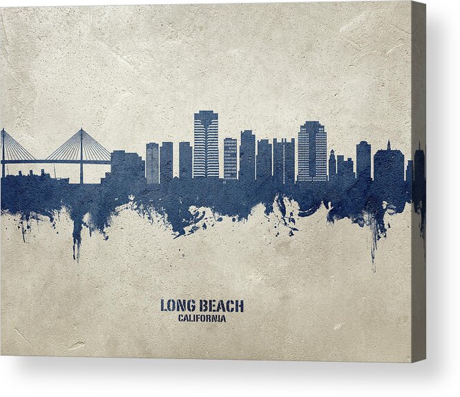 Long Beach Acrylic Print featuring the digital art Long Beach California Skyline #22 by Michael Tompsett