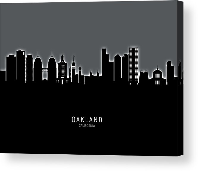 Oakland Acrylic Print featuring the digital art Oakland California Skyline #22 by Michael Tompsett