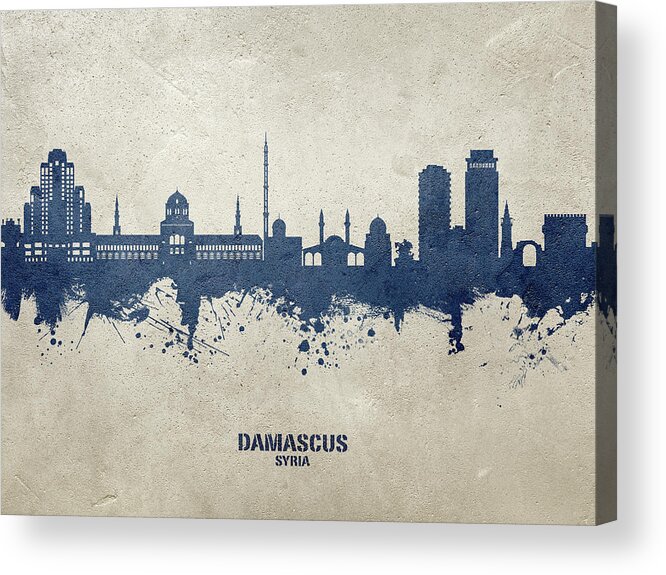 Damascus Acrylic Print featuring the digital art Damascus Syria Skyline #24 by Michael Tompsett