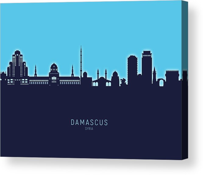 Damascus Acrylic Print featuring the digital art Damascus Syria Skyline #25 by Michael Tompsett