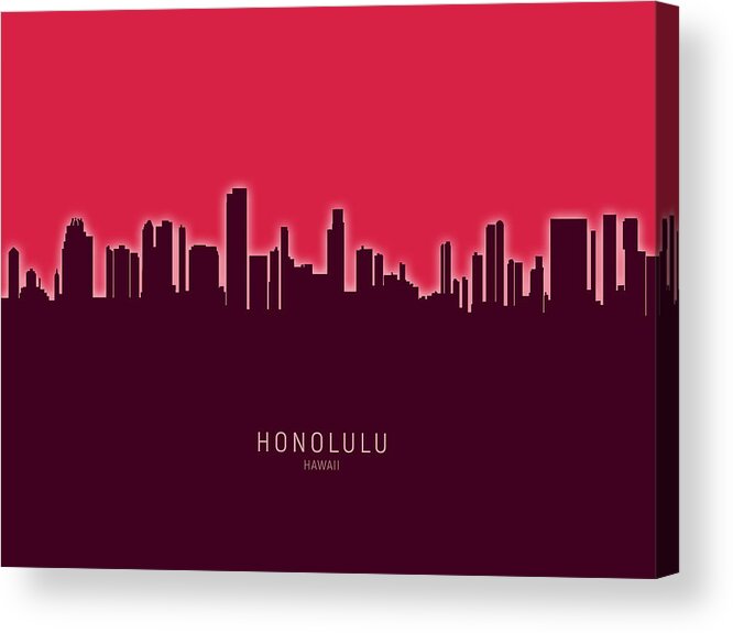 Honolulu Acrylic Print featuring the digital art Honolulu Hawaii Skyline #25 by Michael Tompsett