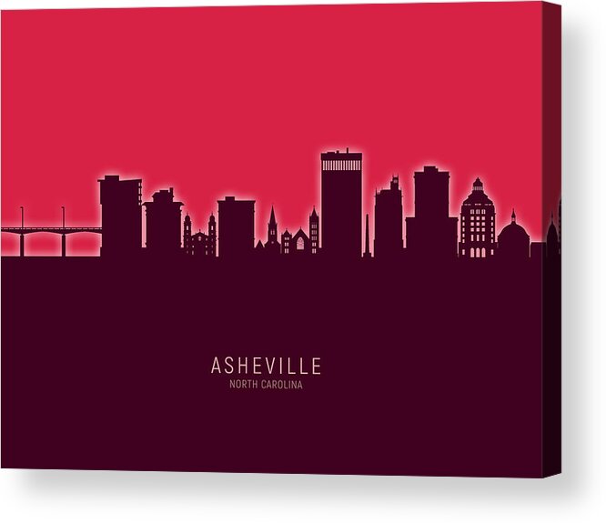 Asheville Acrylic Print featuring the digital art Asheville North Carolina Skyline #26 by Michael Tompsett