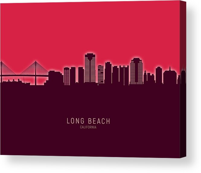 Long Beach Acrylic Print featuring the digital art Long Beach California Skyline #26 by Michael Tompsett