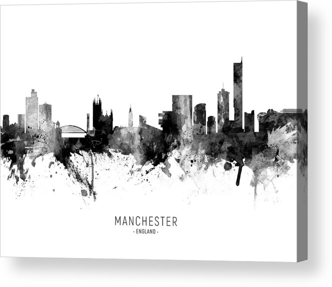 Manchester Acrylic Print featuring the digital art Manchester England Skyline #26 by Michael Tompsett