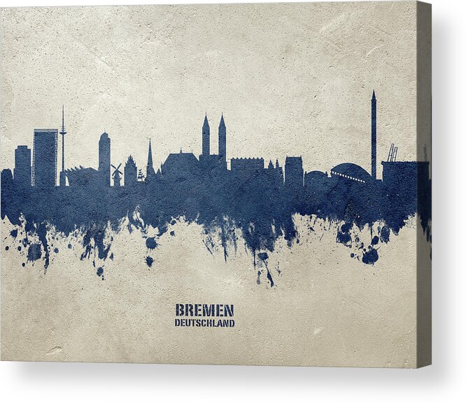 Bremen Acrylic Print featuring the digital art Bremen Germany Skyline #27 by Michael Tompsett