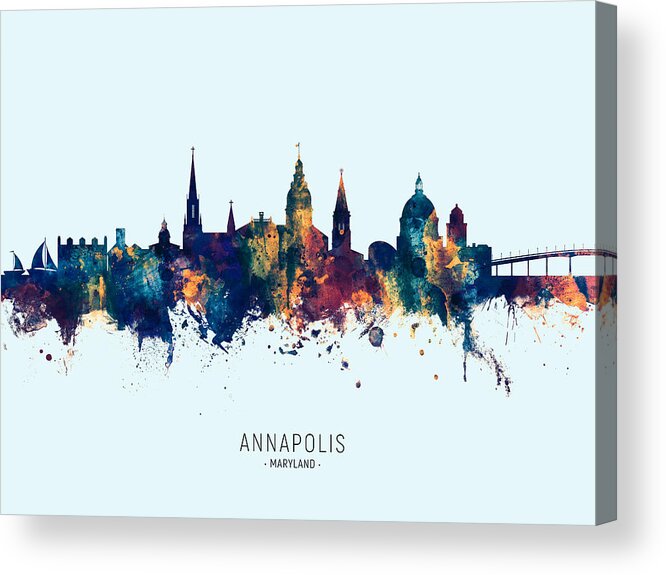 Annapolis Acrylic Print featuring the digital art Annapolis Maryland Skyline #29 by Michael Tompsett