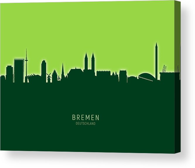 Bremen Acrylic Print featuring the digital art Bremen Germany Skyline #29 by Michael Tompsett