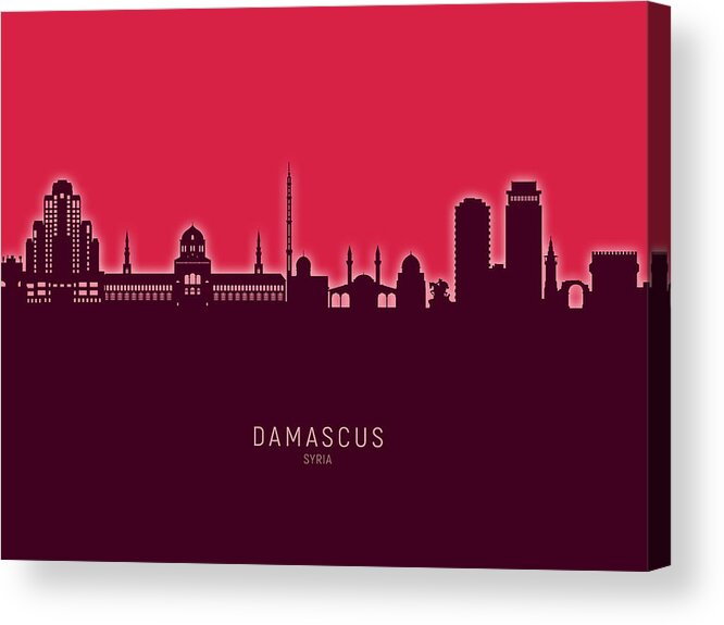 Damascus Acrylic Print featuring the digital art Damascus Syria Skyline #29 by Michael Tompsett