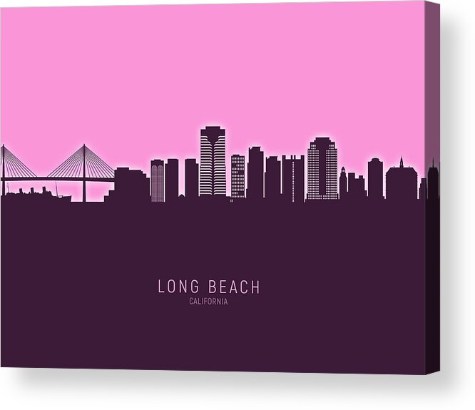 Long Beach Acrylic Print featuring the digital art Long Beach California Skyline #30 by Michael Tompsett