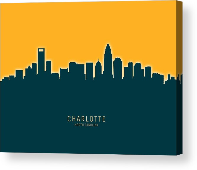 Charlotte Acrylic Print featuring the digital art Charlotte North Carolina Skyline #32 by Michael Tompsett