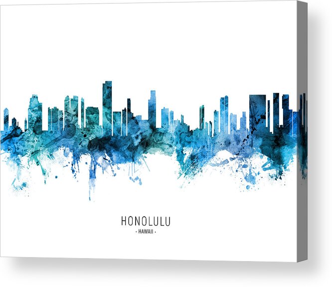 Honolulu Acrylic Print featuring the digital art Honolulu Hawaii Skyline #32 by Michael Tompsett
