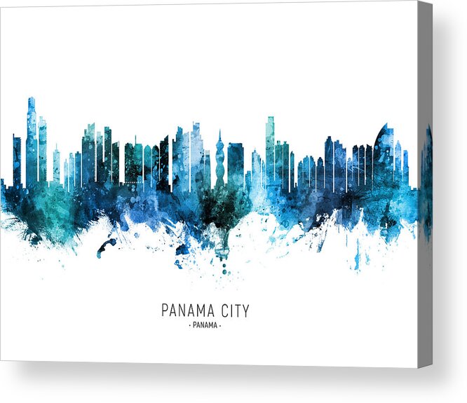 Panama City Acrylic Print featuring the digital art Panama City Skyline #32 by Michael Tompsett