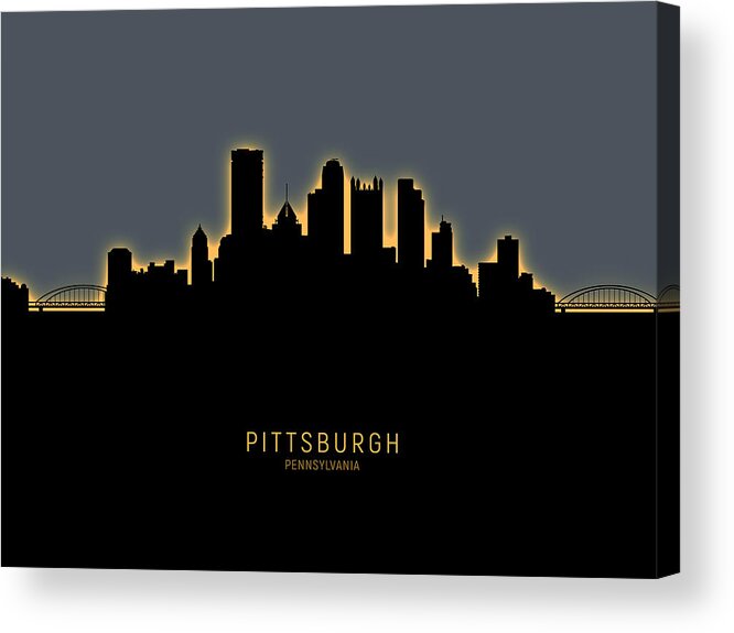 Pittsburgh Acrylic Print featuring the digital art Pittsburgh Pennsylvania Skyline #33 by Michael Tompsett
