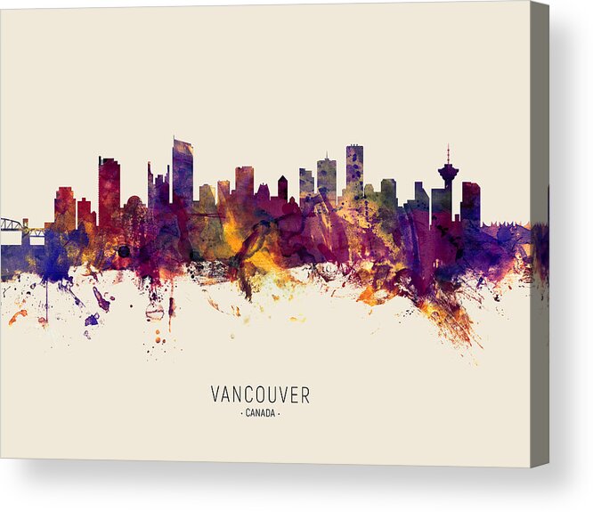 Vancouver Acrylic Print featuring the digital art Vancouver Canada Skyline #36 by Michael Tompsett