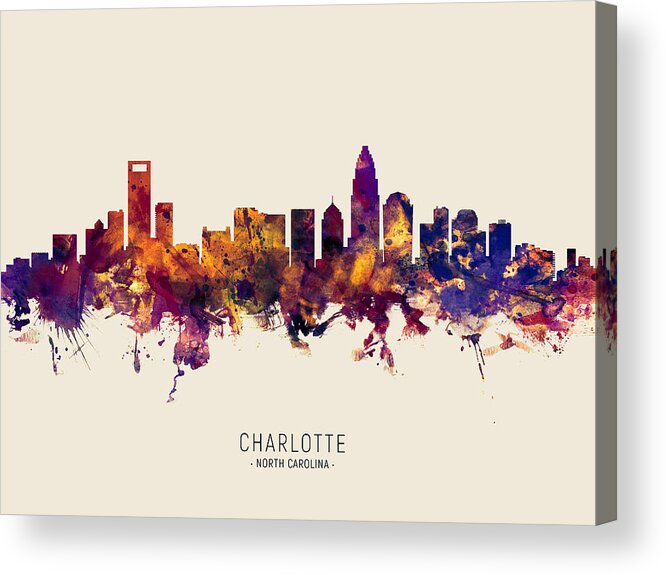 Charlotte Acrylic Print featuring the digital art Charlotte North Carolina Skyline #37 by Michael Tompsett