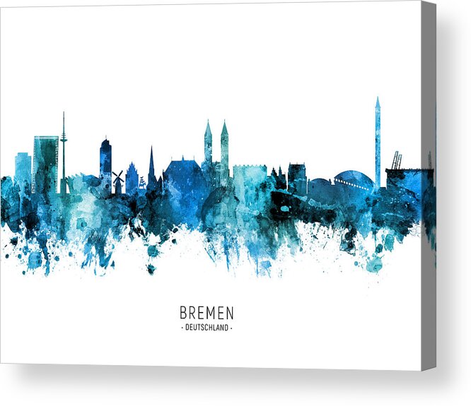 Bremen Acrylic Print featuring the digital art Bremen Germany Skyline #39 by Michael Tompsett
