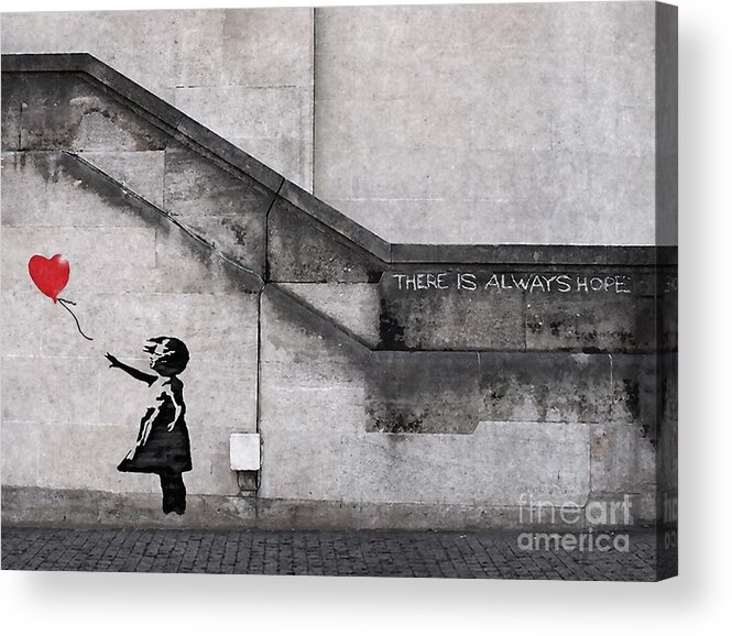 Banksy Acrylic Print featuring the mixed media Girl with Balloon #4 by Banksy